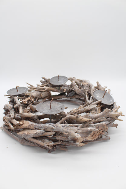 Kranz mit Kerzenhaltern Holz Natur hell 36 cm