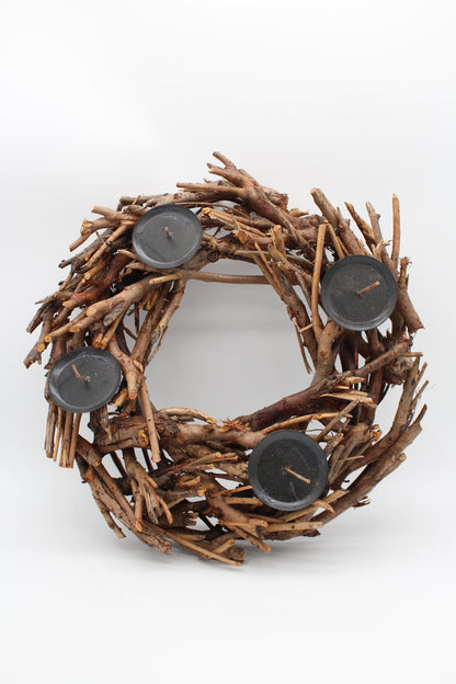 Kranz mit Kerzenhaltern Holz Natur braun 36 cm
