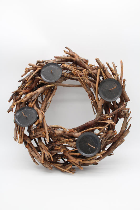 Kranz mit Kerzenhaltern Holz Natur braun 36 cm