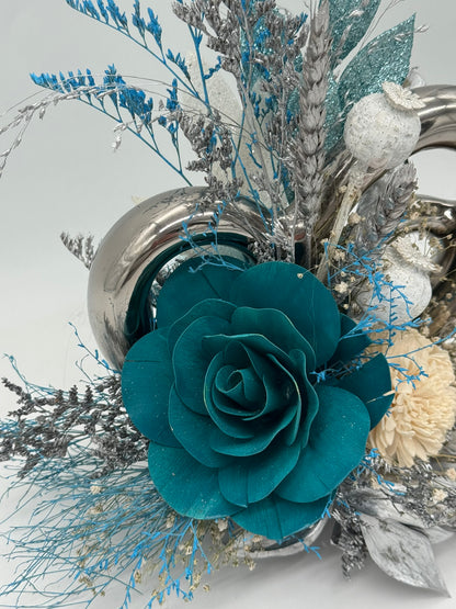 Doppeltes Herz stehend silber türkis Glitzer